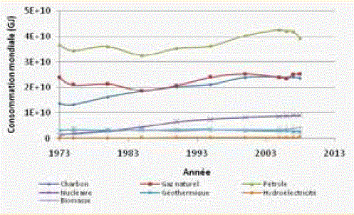Figure 1: consommation mondiale d'énergie par source (EIA, 2009)